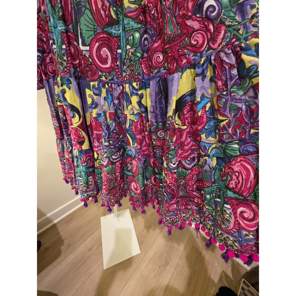 ANTICA SARTORIA NWT PURPLE PINK & YELLOW CHERUB PRINT SHORT DRESS OS Resort - Picture 11 of 16